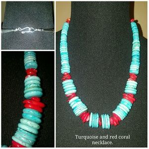 Turquoise and red coral necklace